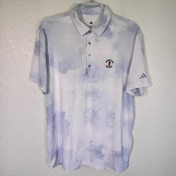 adidas Other - Adidas Polo Shirt Mens Medium Harbour Town Golf Links Tie Dye Print White Blue